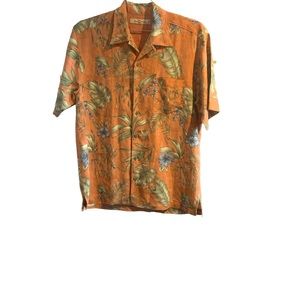 Tommy Bahama Men's Silk Tropical Orange Button Down Shirt Size Medium